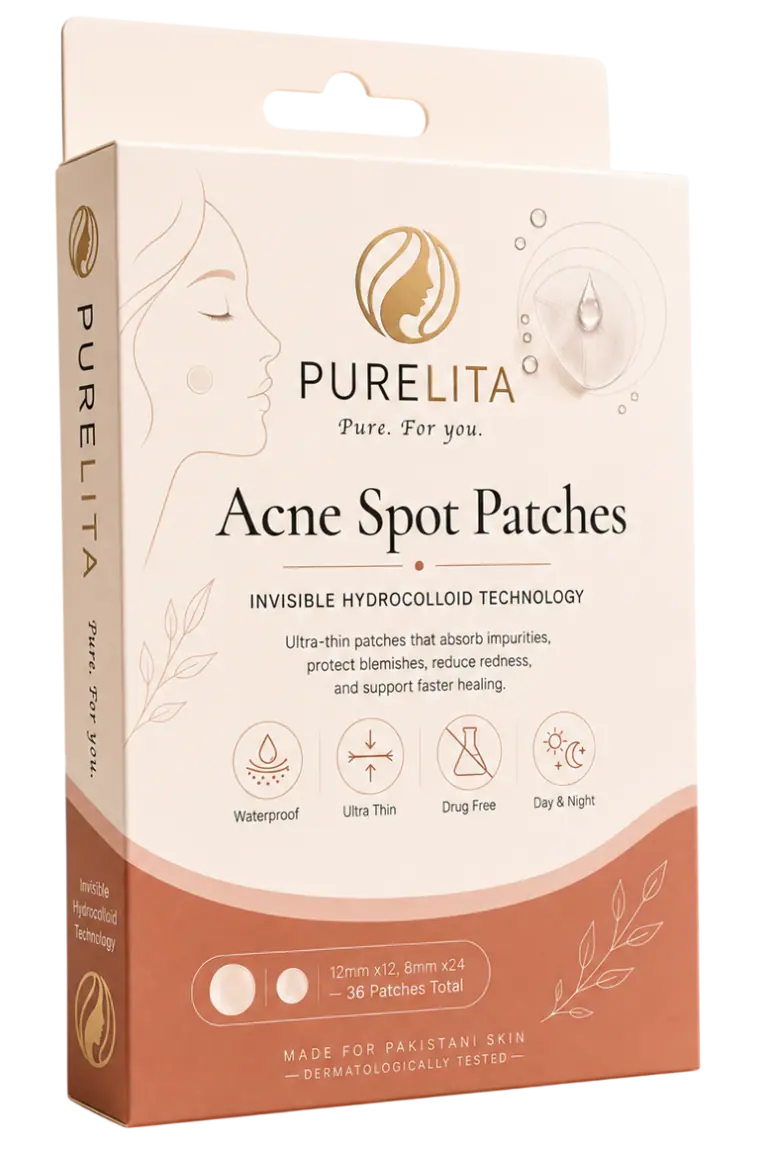 Purelita Acne Spot Patches with hydrocolloid technology for fast healing.